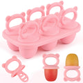 HUAKENER Mini Popsicle Molds, Silicone Popsicle Mold for Toddlers, 6-Cavity Ice Pop Molds with Handle for Making Healthy Baby Food, Breastmilk Popsicle (Pink)