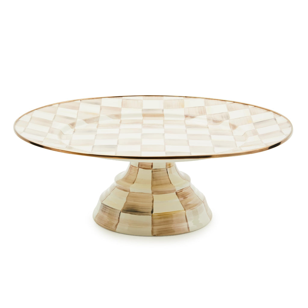 MACKENZIE-CHILDS Pedestal Platter, Small, Black-and-White Courtly Check