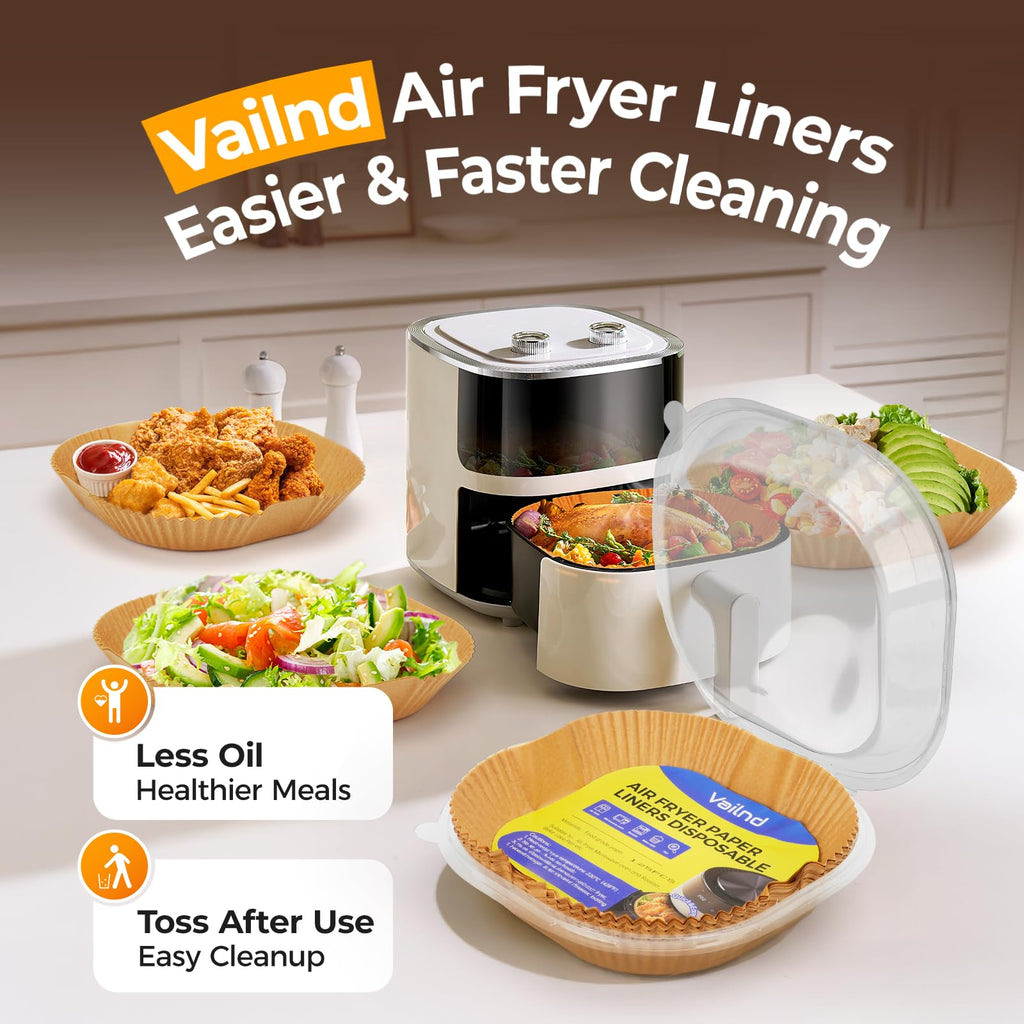 Vailnd 100Pcs 9 Inch Air Fryer Liners Disposable Square for 10-12 QT