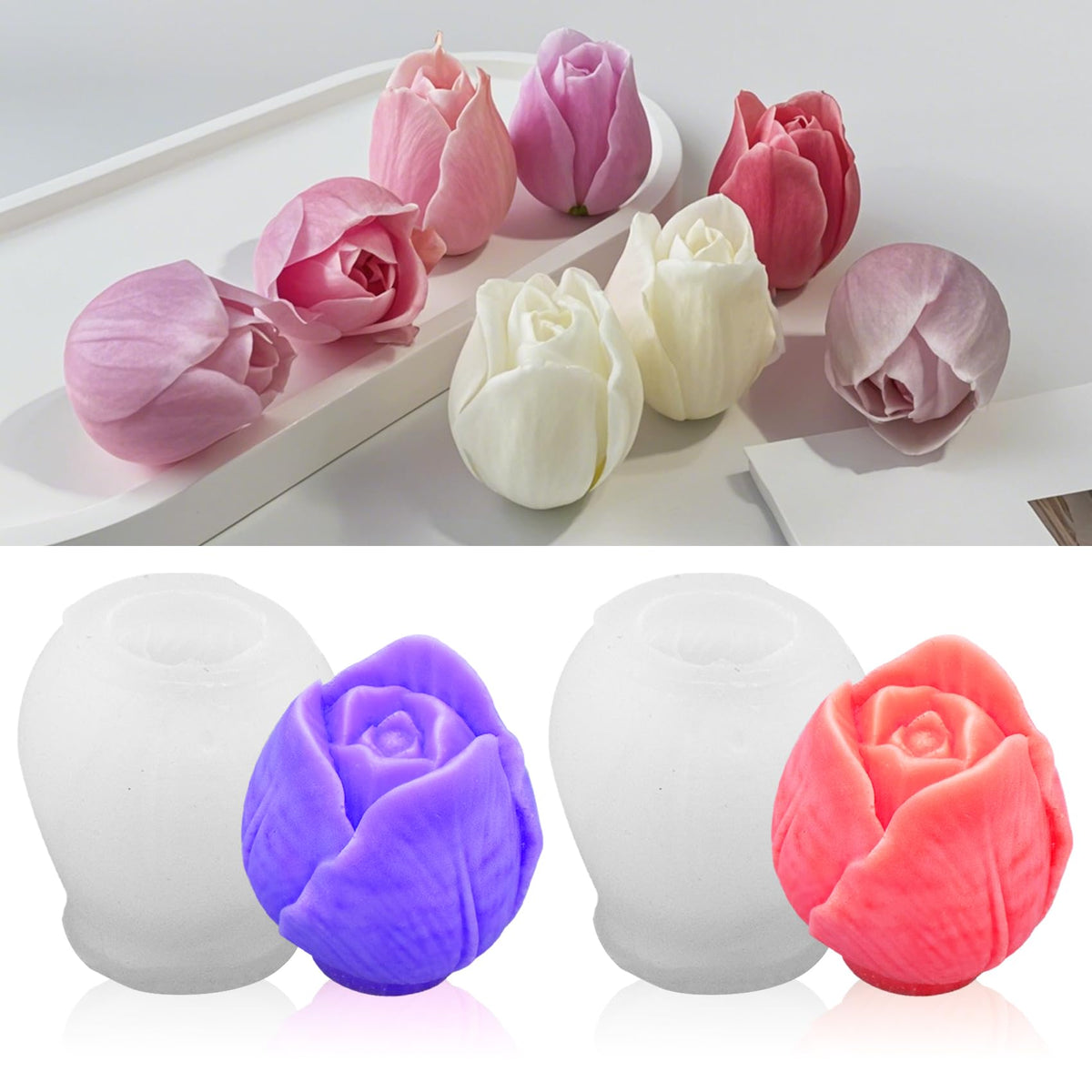 MGLIFEUL 2PCS 3D Flower Candle Making Molds Moldes de Silicona para Velas