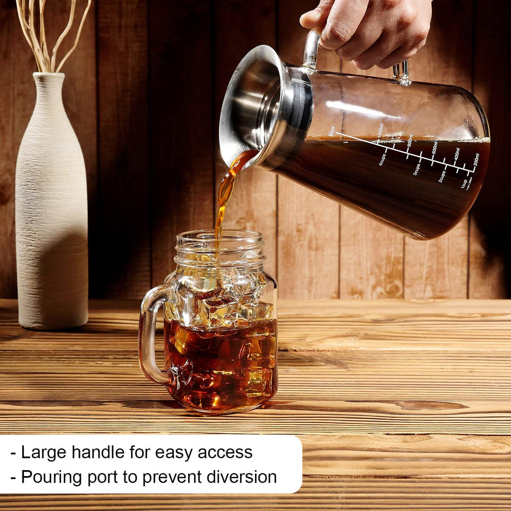 Aquach 51oz Cold Brew Maker, Borosilicate Glass Iced Coffee Tea Pitcher