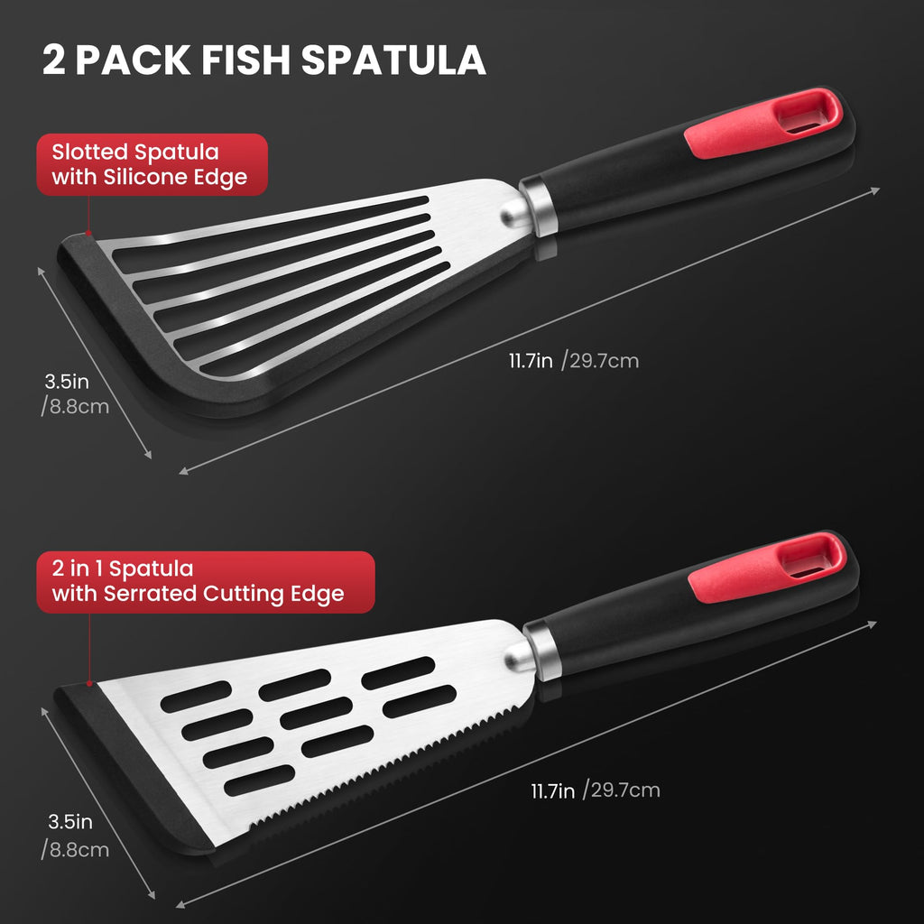 Fish Spatula Set of 2, 600ºF Heat Resistant Fish Spatula Silicone