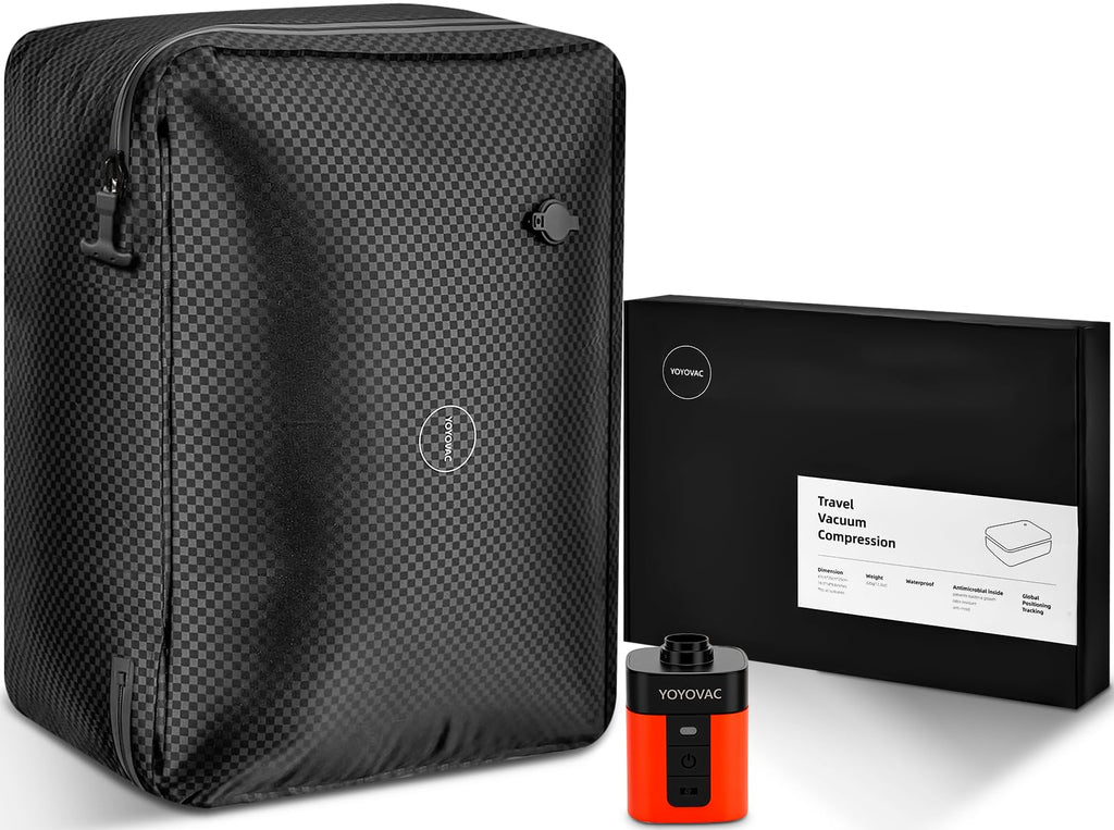 YOYOVAC 43L Max Capacity Vacuum Bags with Wireless Pump - Space Saver Compression Bags for Travel Luggage, No Checked Baggage, IP68, Reusable, Fits 20/24/28 Inch Suitcases (2PC No Tracker)