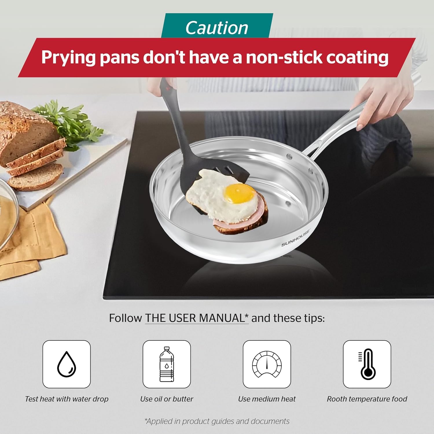 Sunhouse 10 Inch Stainless Steel Frying Pan Skillet