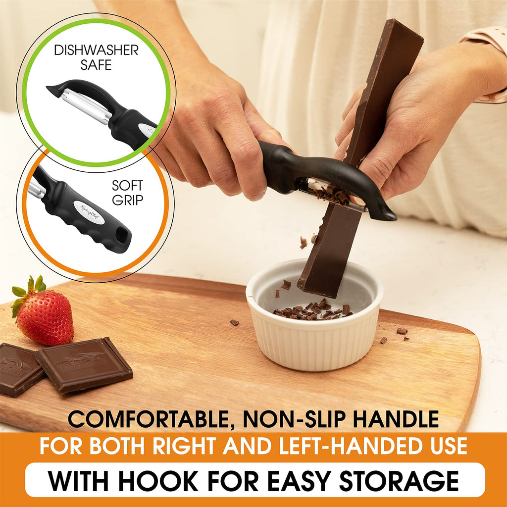 Spring Chef Swivel Vegetable Peeler for Kitchen w/Soft Grip Handle, Black