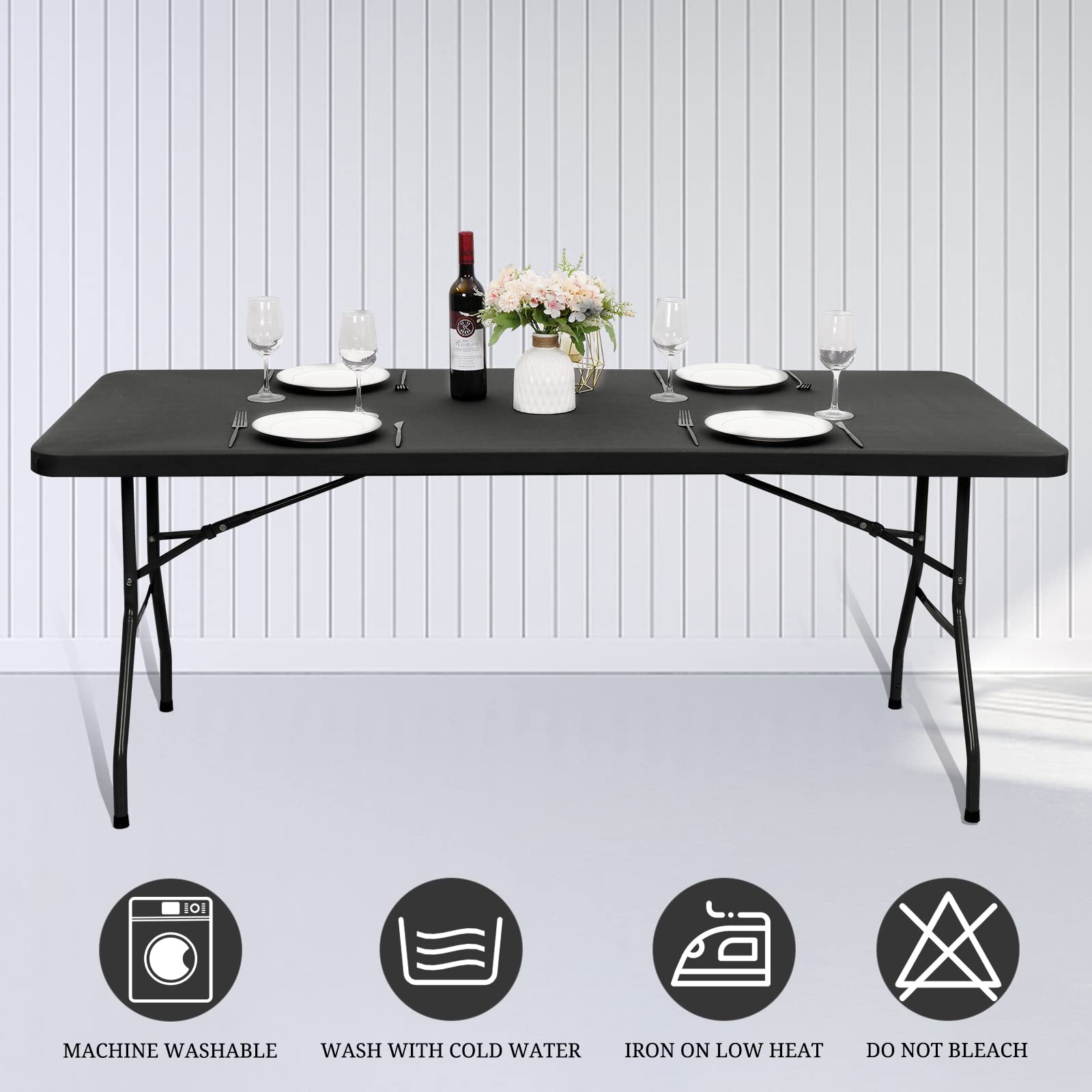 6 Pack Stretch Fabric Table Top Cap Cover, fits 8' Tables, Spandex Table Covers Washable Elastic Universal Rectangle Tablecloth Protector for Indoor Outdoor Party Picnic Wedding, Gray, 30" W x 96" L