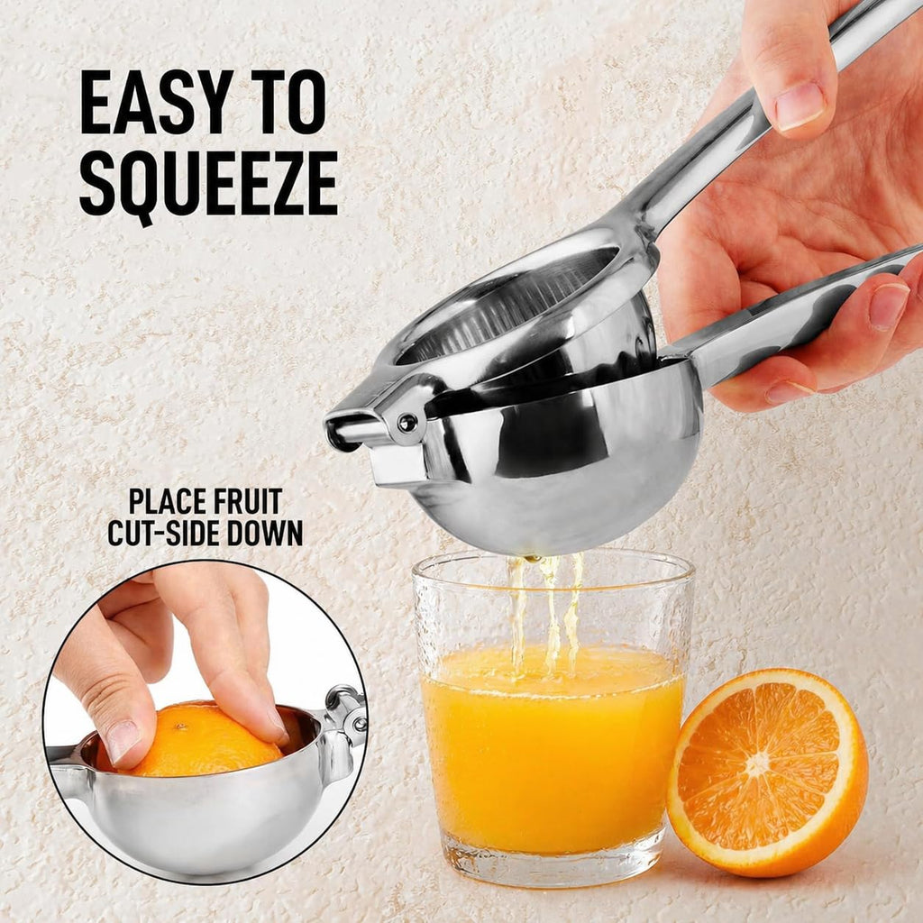 Zulay Kitchen Extra Large Lemon Squeezer Stainless Steel - Easy Squeeze Heavy Duty Lemon Juicer Hand Press - Ergonomic Citrus Squeezer & Fruit Juicer for Small Oranges, Lemons, & Limes - Silver