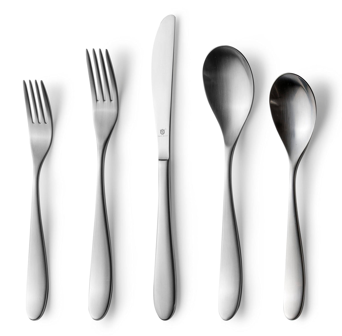 Danialli Matte Silverware Set, 18/10 Stainless Steel Satin Flatware, Modern Brushed Finish Cutlery, Dishwasher Safe & Durable, Built to Last (40-Piece, Marettimo)