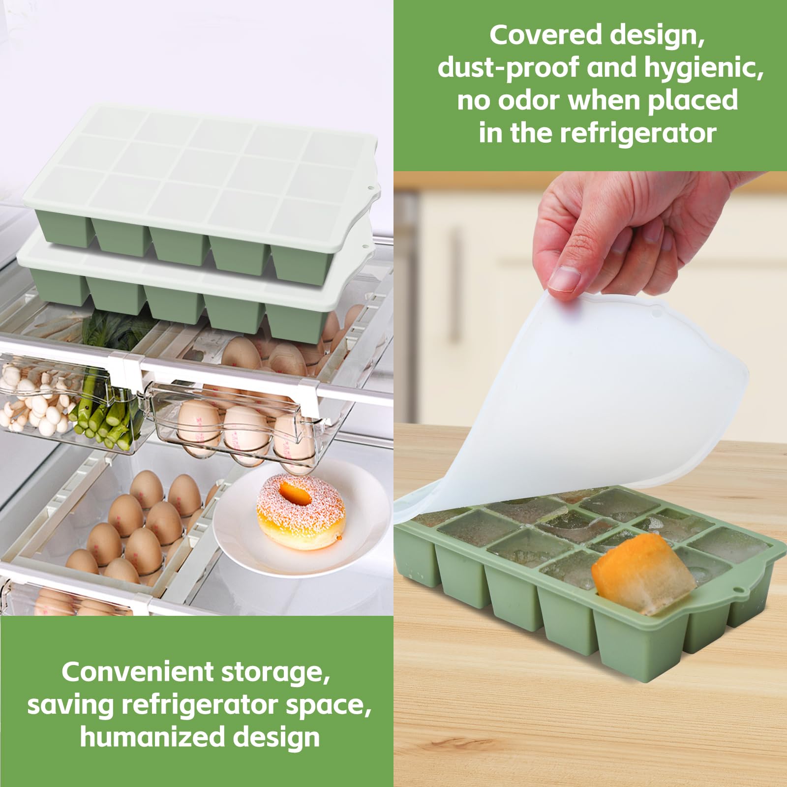 FANYITY Silicone Ice Cube Tray with Lid, Mixed, Pack of 4 Ice Cube Moulds, Silicone Mould, BPA-Free, Stackable Ice Cube Tray, Ice Cube Trays for Baby Porridge, Cocktail, Whiskey, Coffee