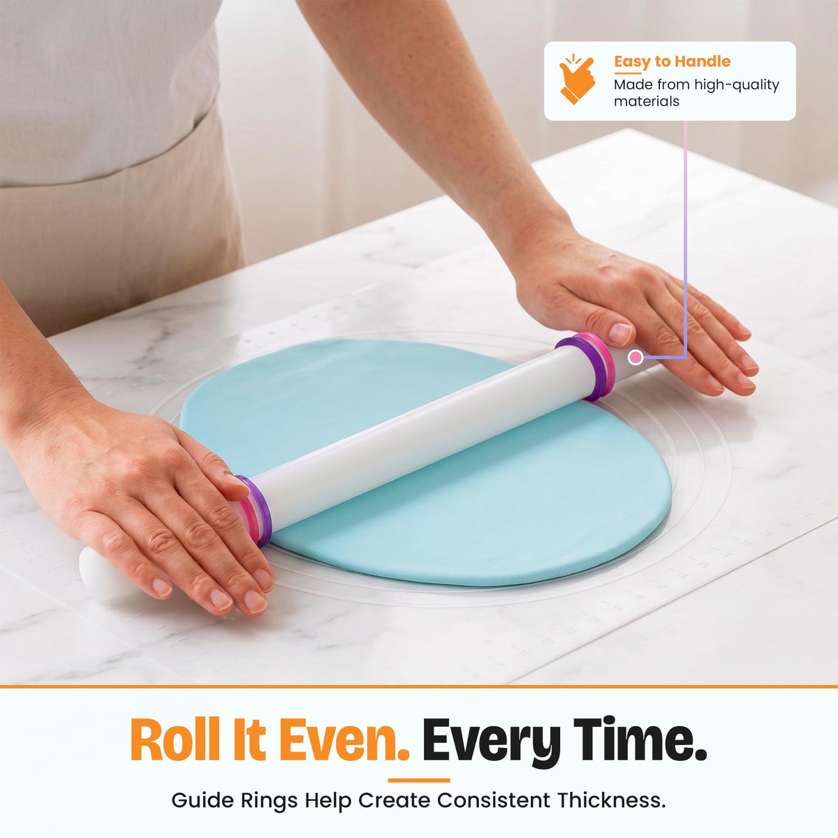 Bakerpan Fondant Roller Set - 3 Rolling Pins with Thickness Guide Rings