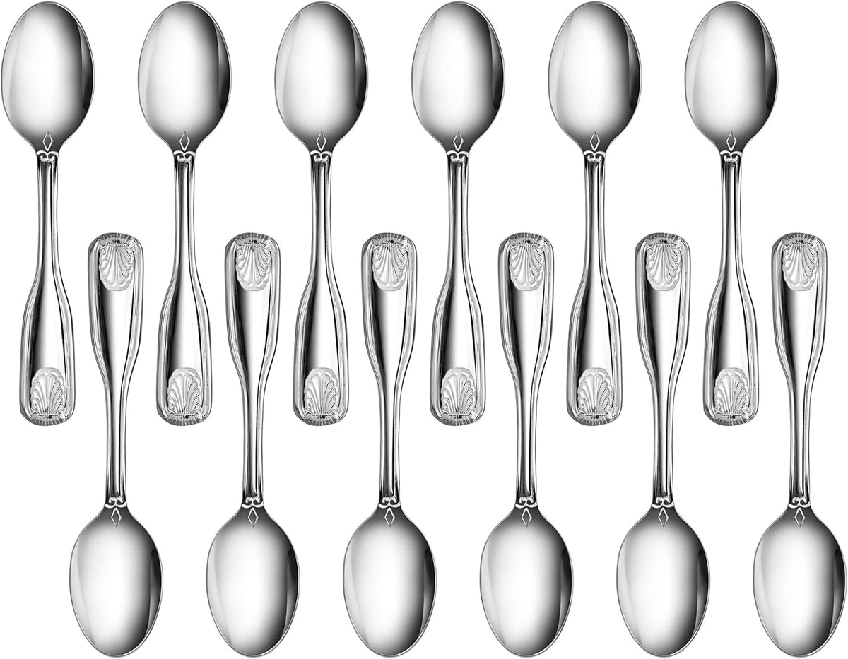 New Star Foodservice Shell Pattern 18/0 Stainless Steel Coffee Spoon, 4.6-Inch, Set of 12, Commercial Grade