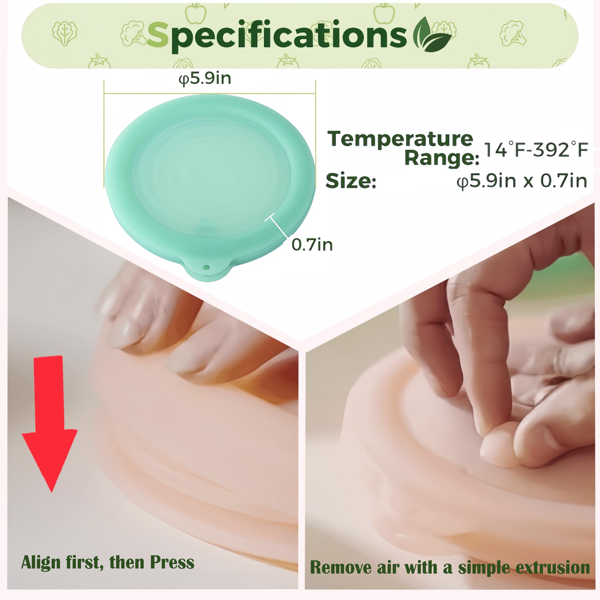 Silicone Reusable Vacuum-Seal Storage Containers for Fridge,Fresh Fruit,Vegetables,Garlic,Onions,Lemons,Potatoes,Meat,for Microwave Oven Heating,Freezer,Dishwasher,Avocado Saver,Tomato Holder,4 Pack