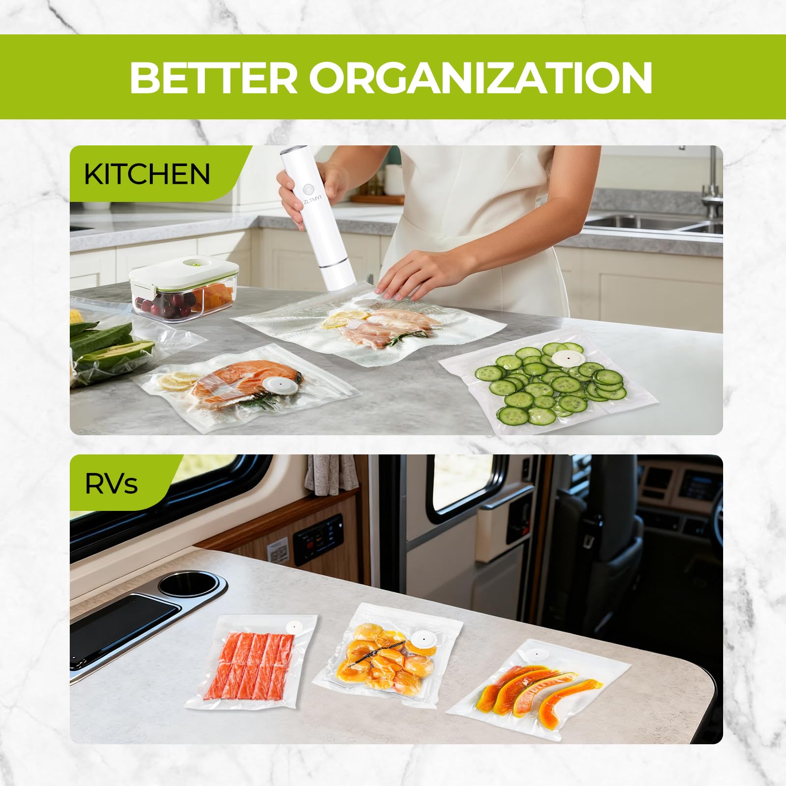 ZLTMYI Reusable Vacuum Sealer Bags for Food, 30 BPA-Free Food Storage Bags