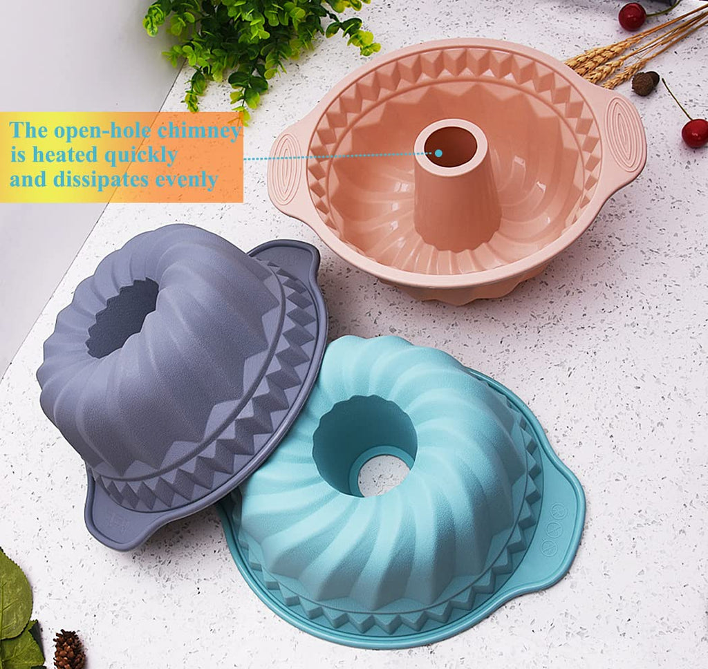 Kenond 9.5 Inch Silicone Fluted Cake Pan, Non-Stick, With Sturdy Handle