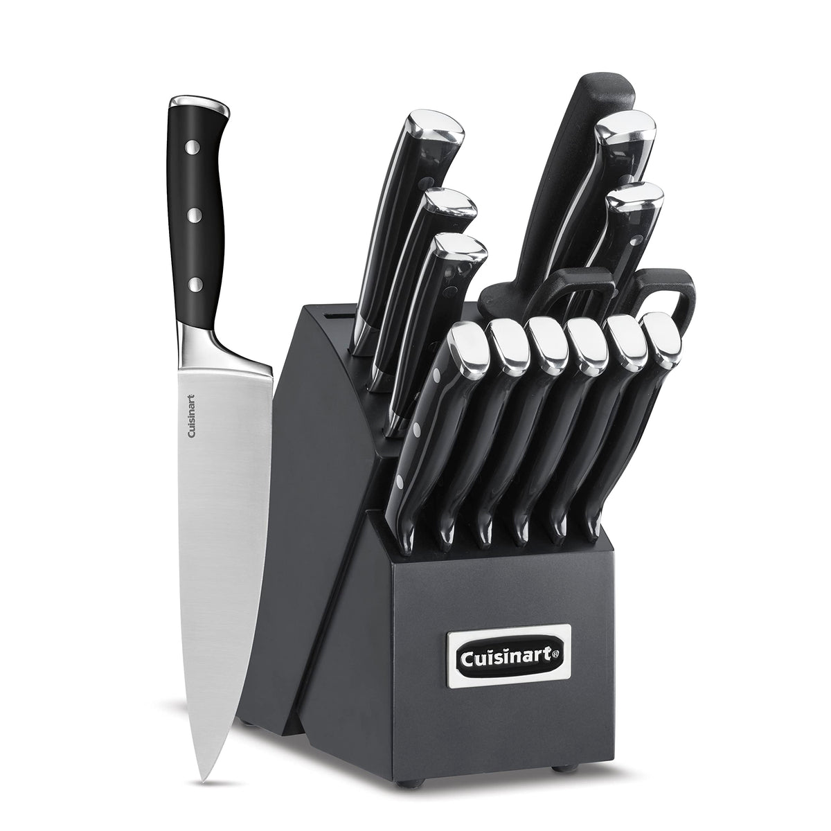 Cuisinart 15-Piece Knife Set with Block, High Carbon Stainless Steel, Forged Triple Rivet, White, C77WTR-15P