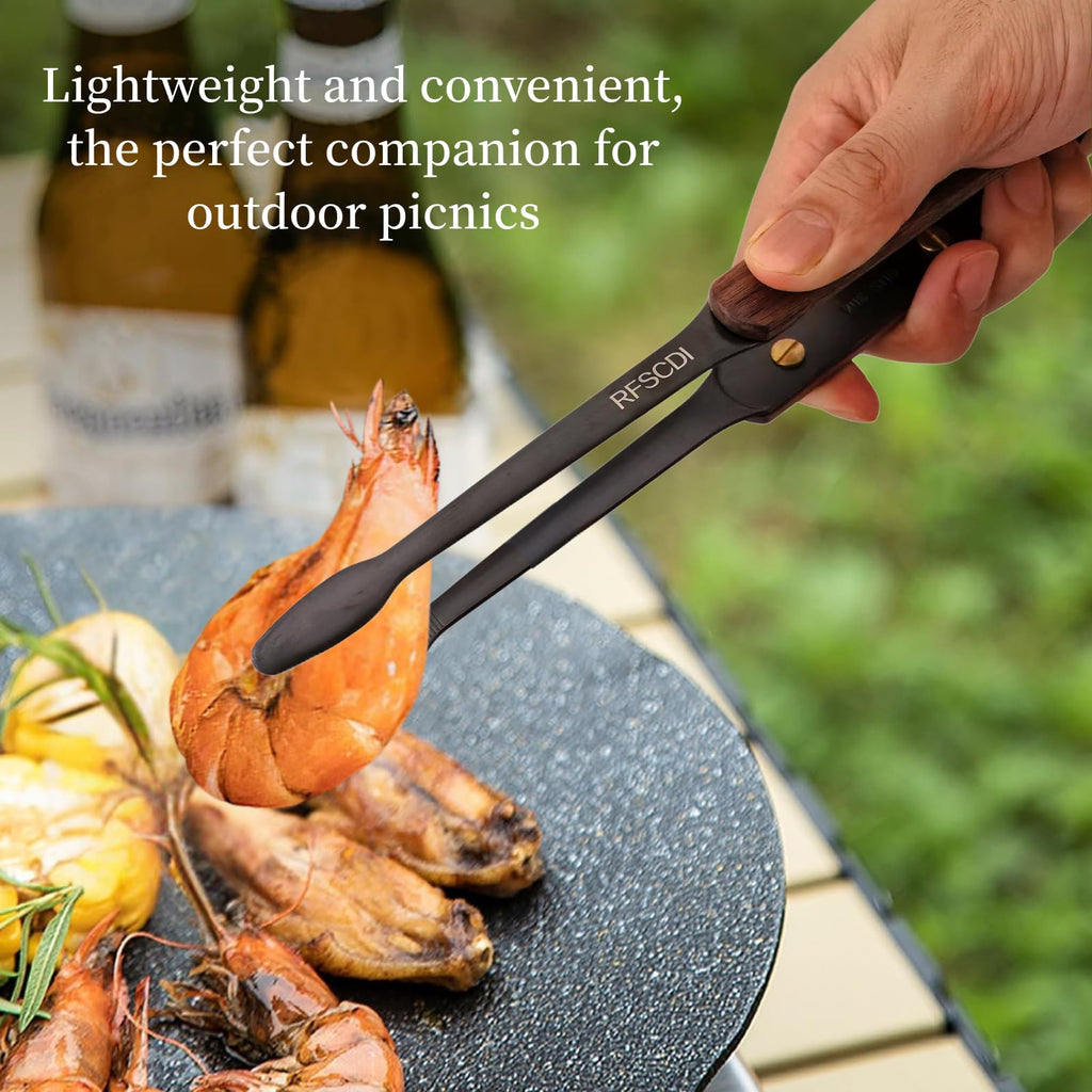 Exquisite Lightweight Cooking Tongs - 304 Stainless Steel & Walnut Wood, Comfortable Grip, Non-Slip Design, High Heat Resistant - Ideal for Light and small food, Kitchen Plating, Korean BBQ, 9-Inch