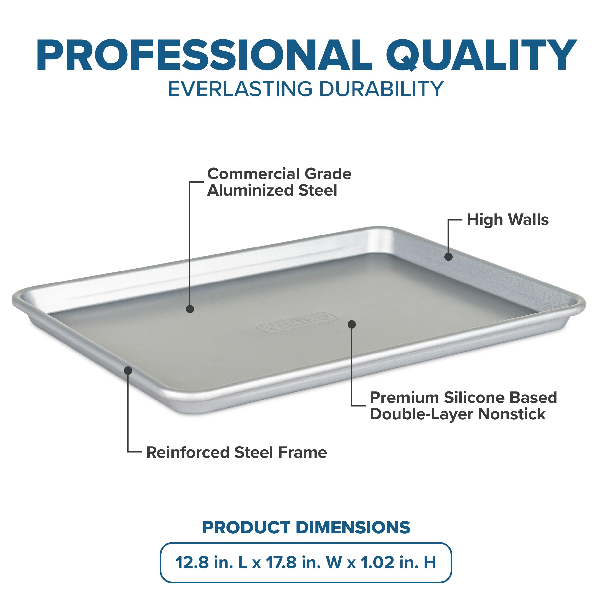 Viking Premium 18-Inch Nonstick Baking Sheet Pan, Made without PFAS, Heavy Gauge Aluminized Steel Cookie Sheet with Reinforced Iron Frame, Oven Safe to 475F