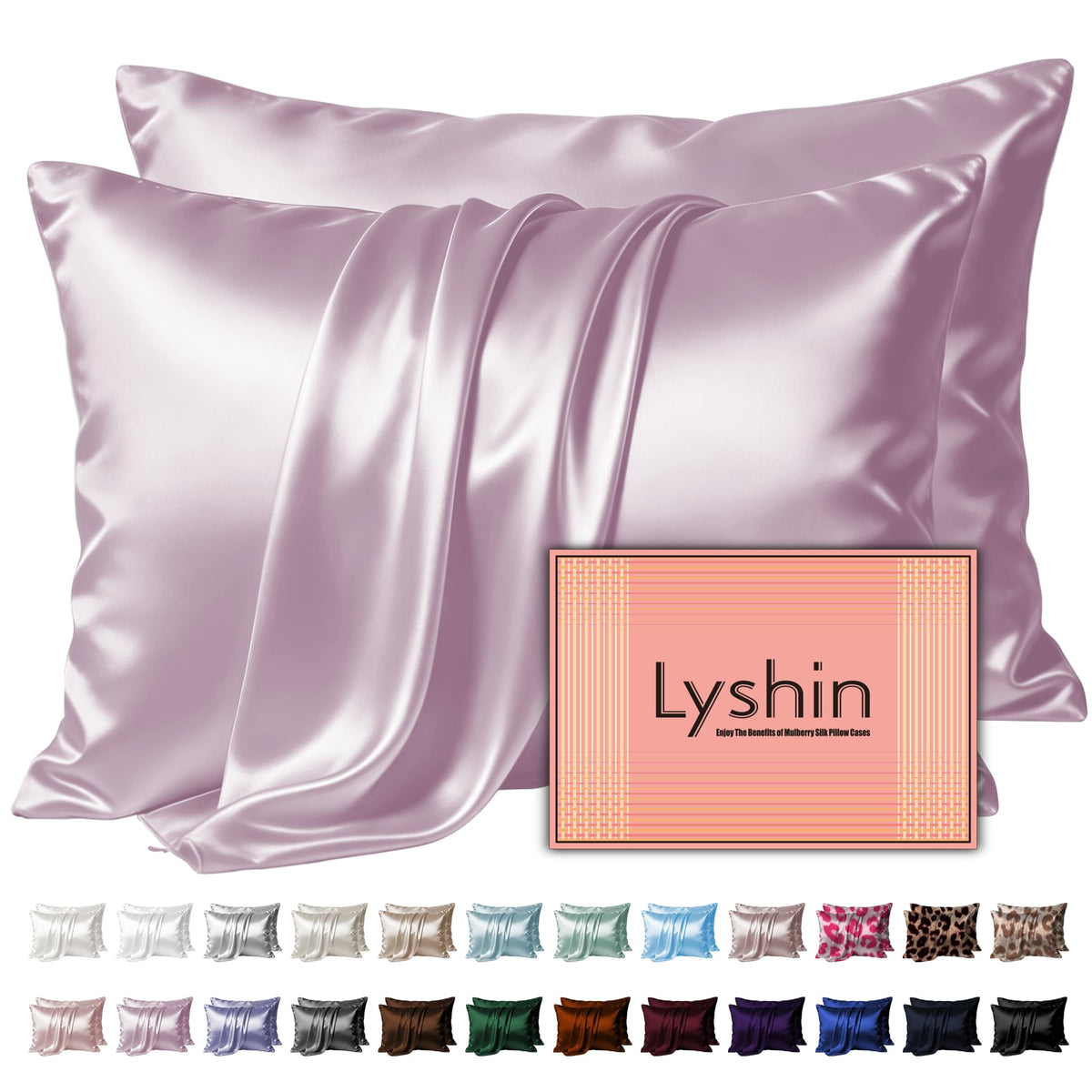 LYSHIN Silk Pillow Cases 2 Pack King Size with Zipper, Champagne