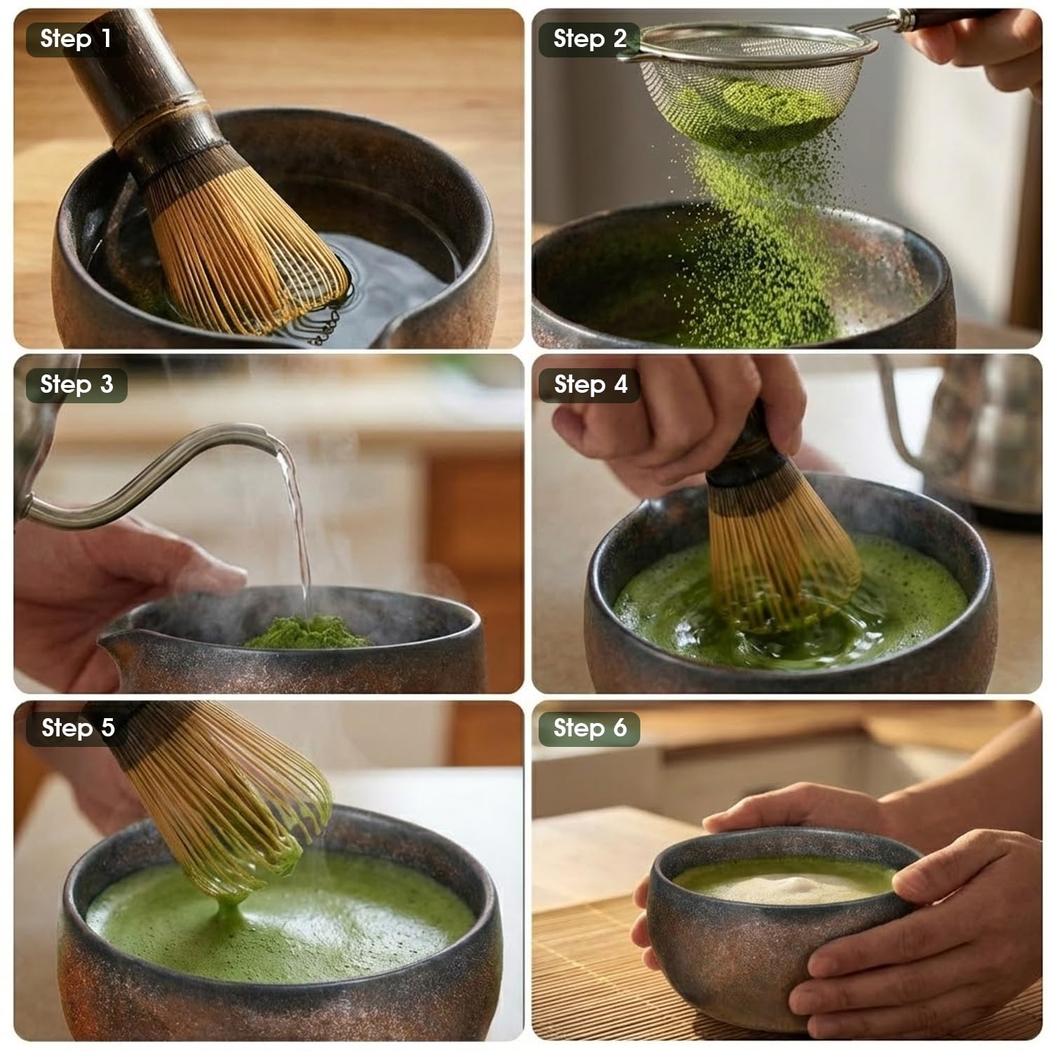 GleeNflux 7-Piece Matcha Whisk Set with Handmade Bowl & Purple Bamboo Whisk
