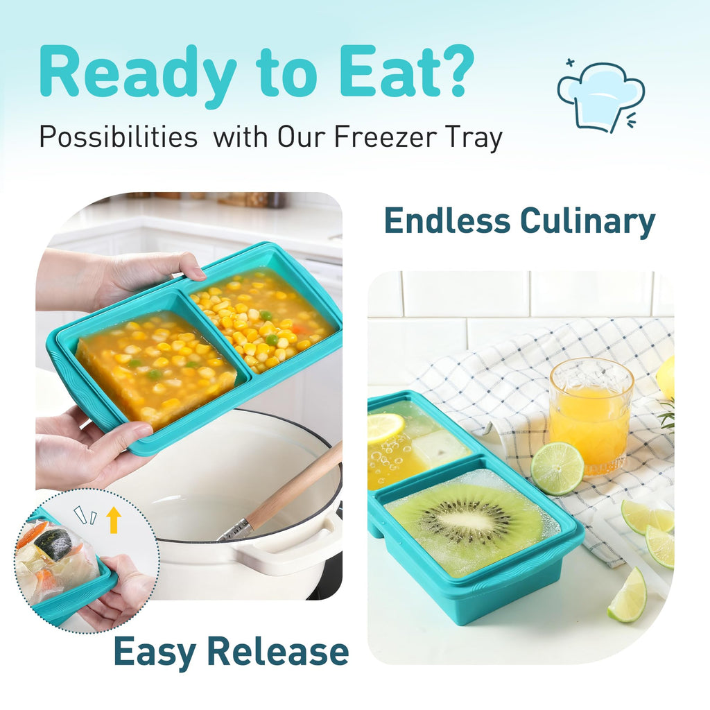 Silicone Freezer Tray with Lid Soup Freezer Container Molds with Steel Reinforced Rim Ice Cube Freezer Molds for Soup, Sauce, Leftovers, Homemade Meal Prep Containers Portion Control Food Storage