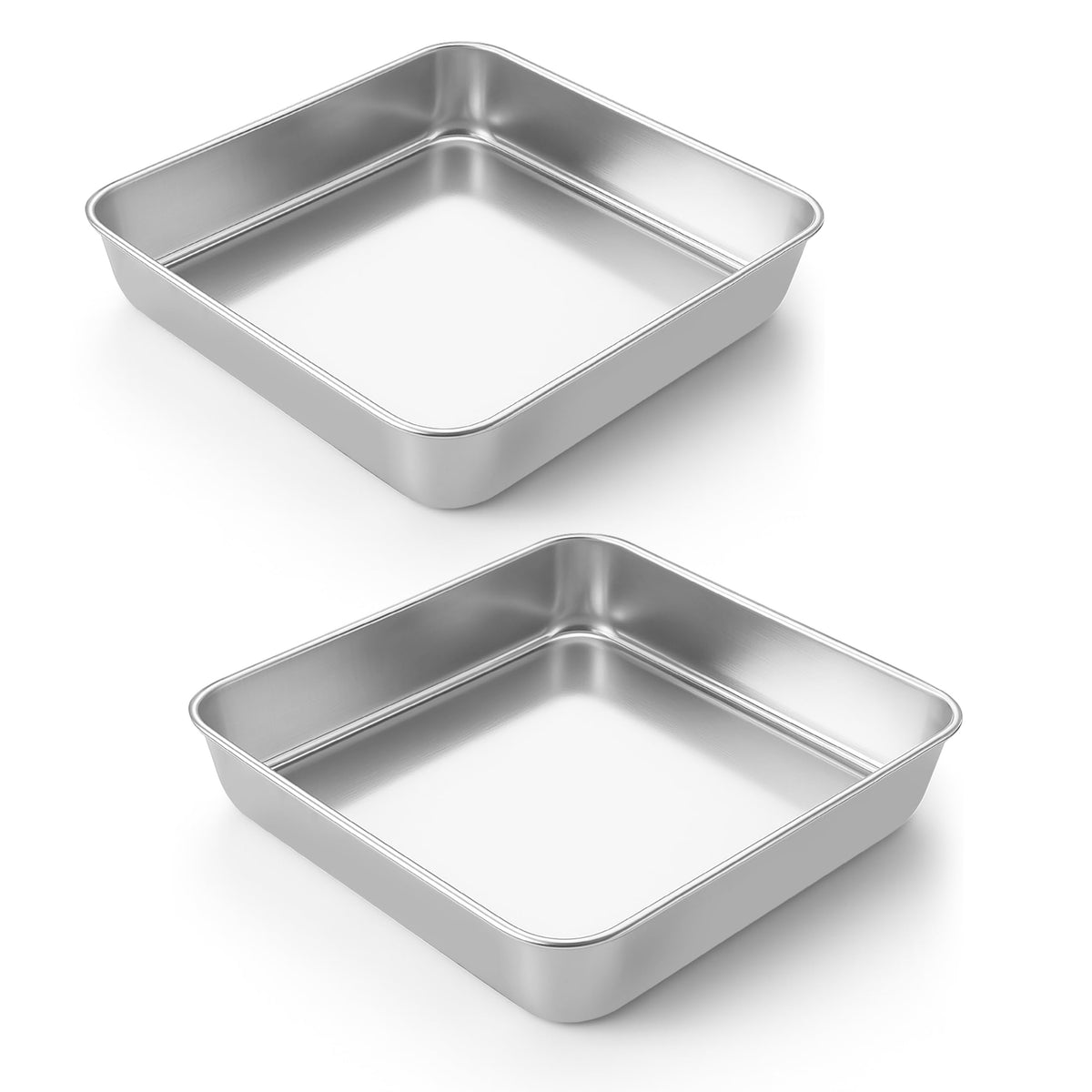 LIANYU 8 Inch Square Baking Cake Pan Set of 4, Stainless Steel Brownie Pan
