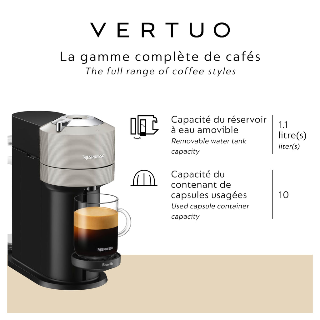 Nespresso Vertuo Next Coffee Machine with Milk Frother, Light Grey