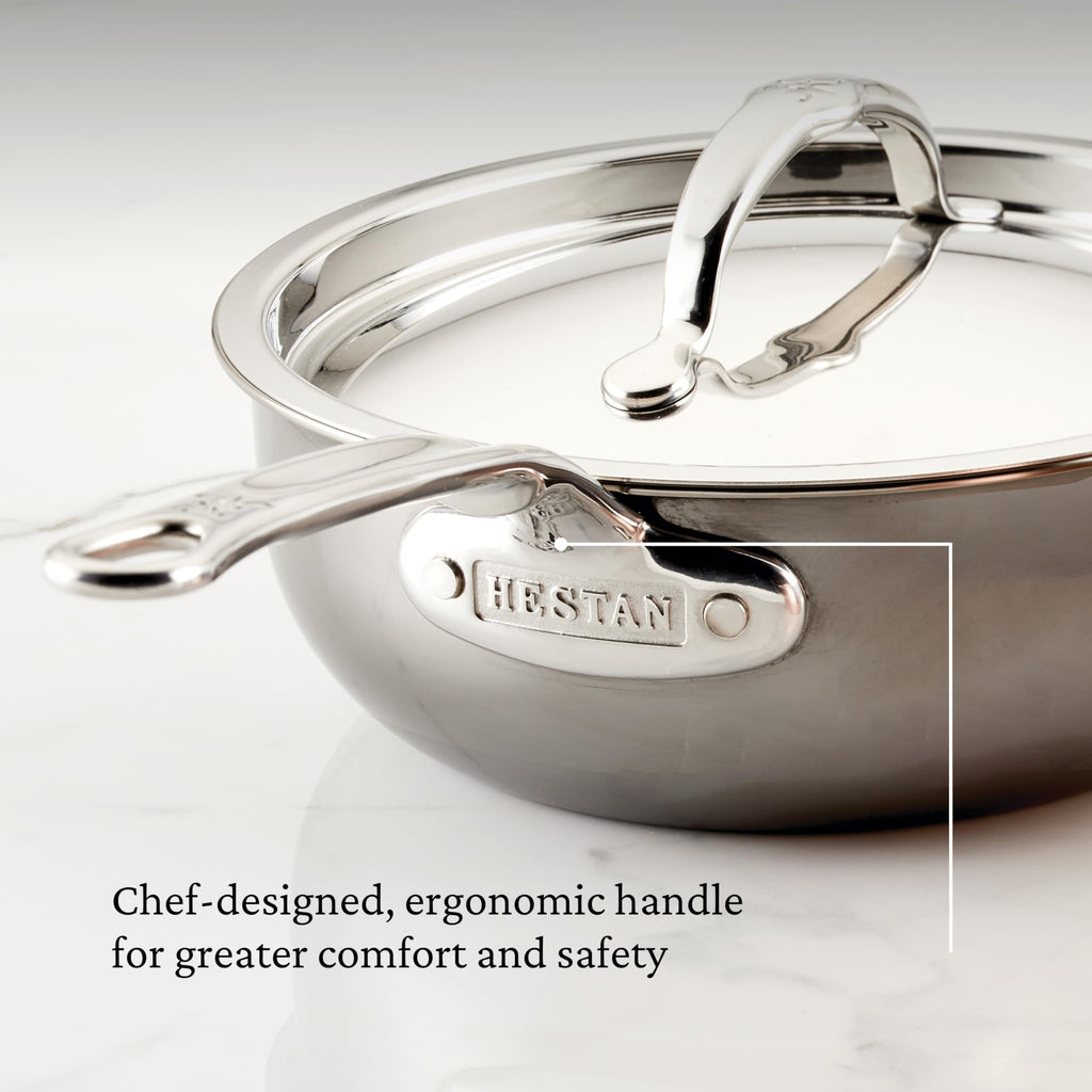 Hestan - NanoBond Collection - Titanium Stainless Steel Saucier Pan with Lid, Induction Cooktop Compatible, 2-Quart