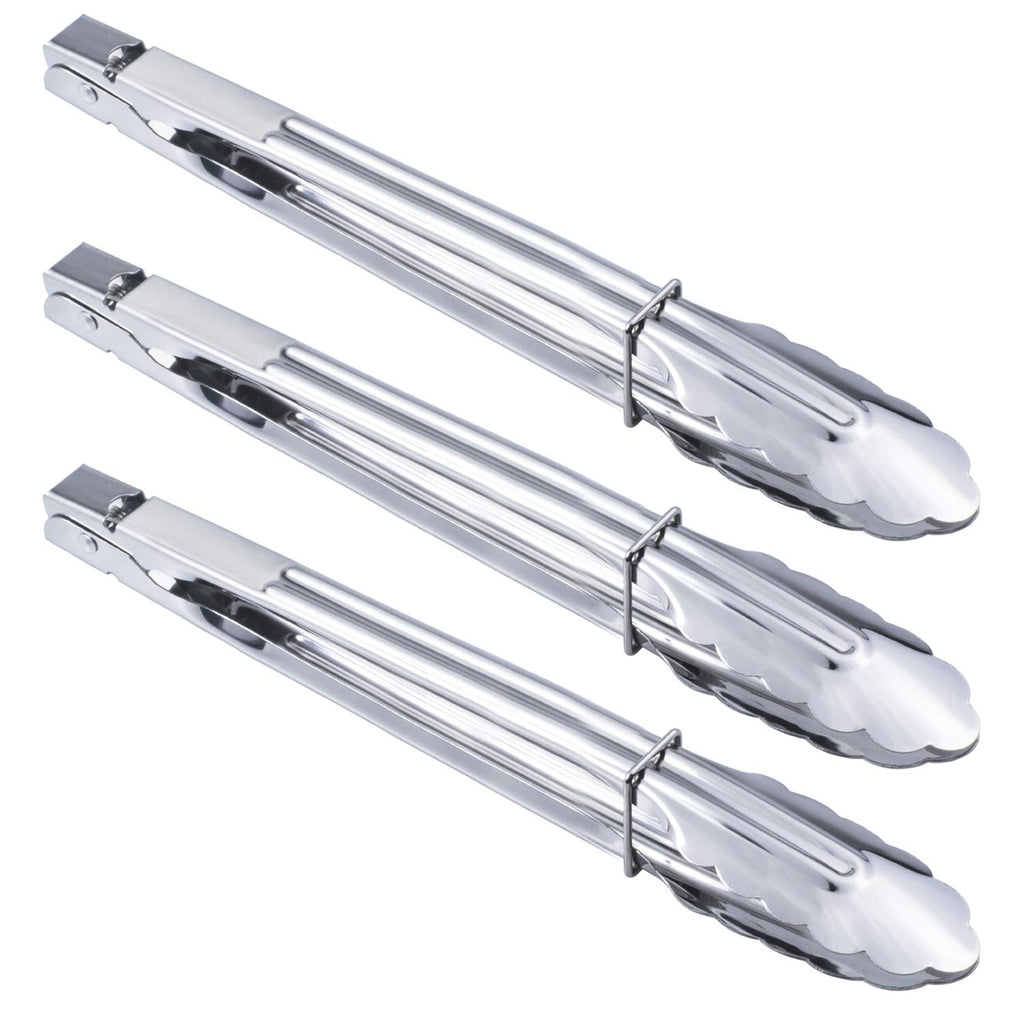 HINMAY 3PCS Stainless Steel Kitchen Tongs 7/9/12 Inch Cooking Tongs Set