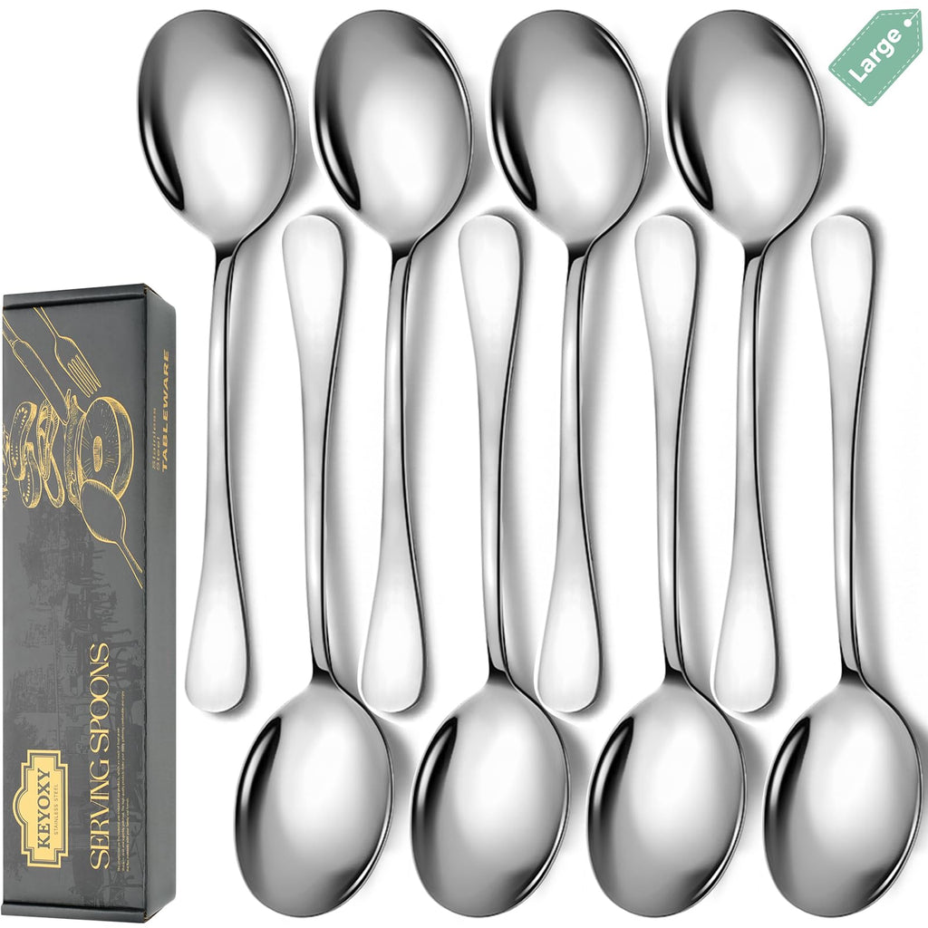 Keyoxy Serving Spoons Set, 8PCS, 10-Inch, Includes 4 Large, 4 Slotted
