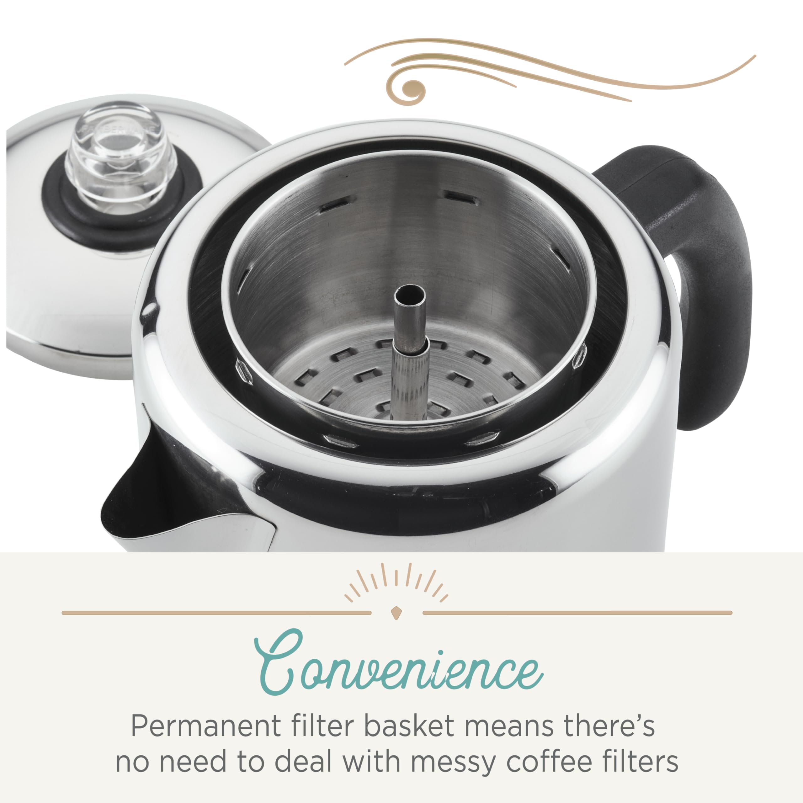 Farberware Classic Stainless Steel Yosemite Percolator Coffee Pot, 8-Cup, Stainless Steel