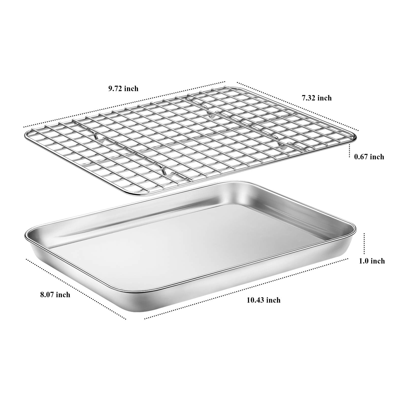 Baking Sheet with Cooling Rack Set [2 Sheets + 2 Racks], Deedro Stainless Steel Cookie Sheet Baking Pan Half Sheets Oven Tray with Rack, 10 x 8 x 1 Inch, Heavy Duty, Non-toxic, Dishwasher Safe