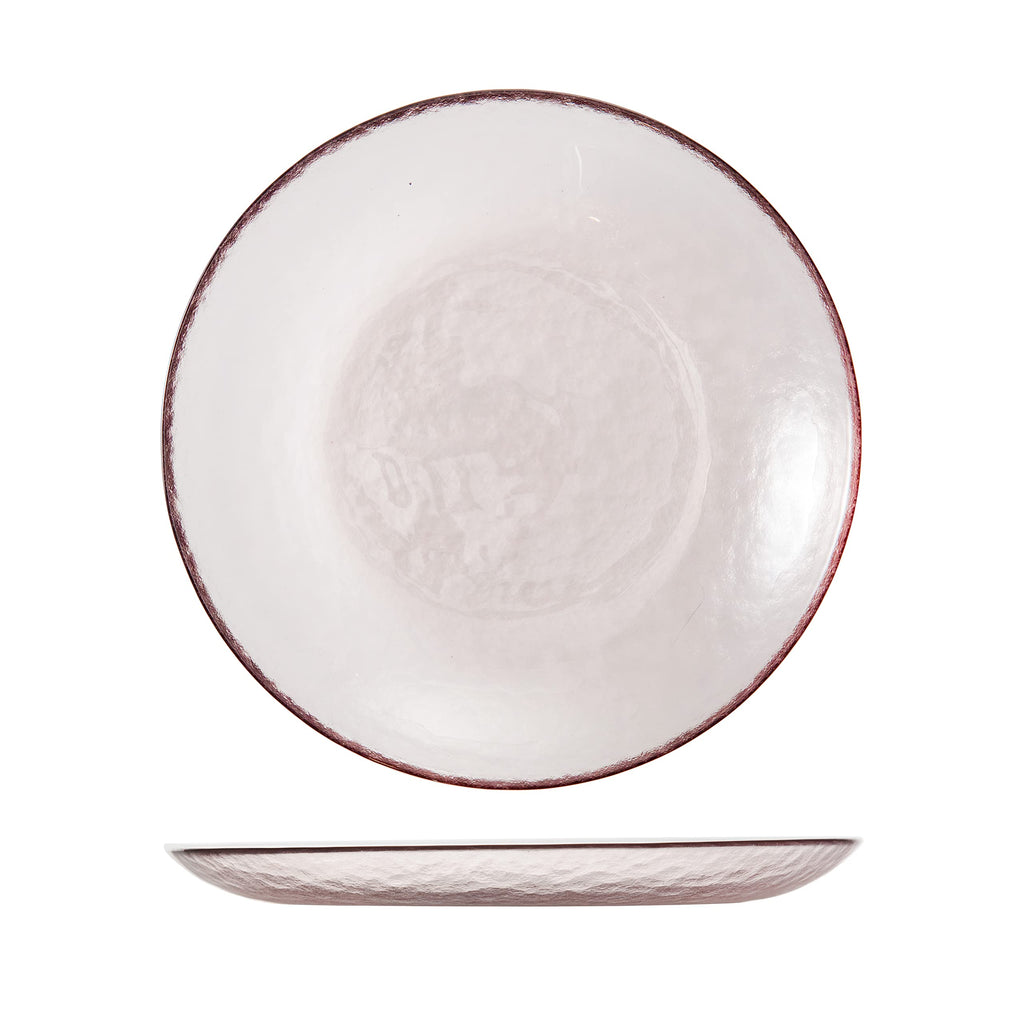 FORTESSA Los Cabos Tableware, 16-Piece Glass Dinnerware Set with 4 Dinner Plates, 4 Salad Plates, 4 Coupe Bowls and 4 Cereal Bowls, Dishwasher-Safe Glass Plate Set, Pink
