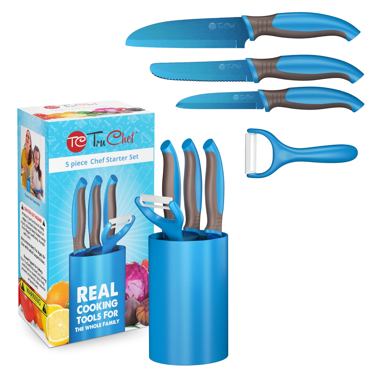 TruChef Kids Knife Set for Real Cooking, Skin Safe, 7 Pcs, Ages 3-12