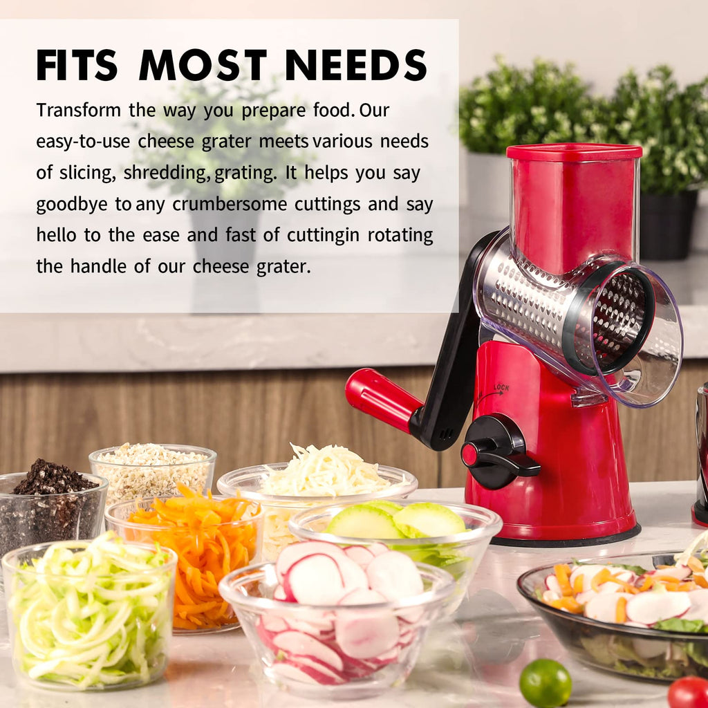 Geedel Rotary Cheese Grater Hand Crank, Cheese Shredder Mandoline Slicer