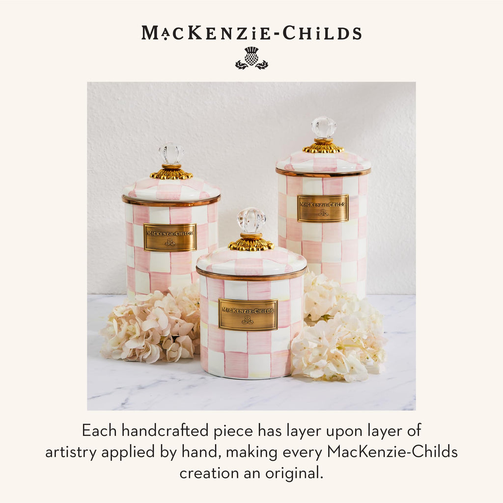 MACKENZIE-CHILDS Enamel Canister, Mini, Pink-and-White Rosy Check