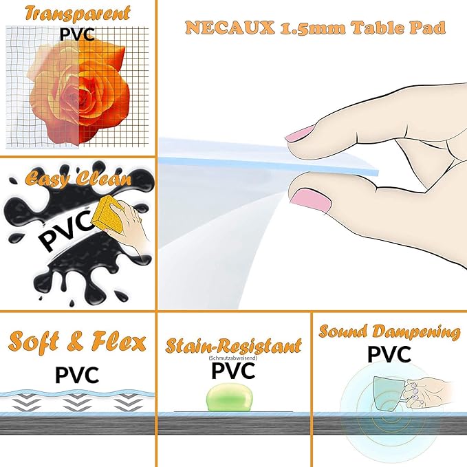 NECAUX Custom 56 x 120 Inch Frosted Table Cover Protector, 1.5mm Thick Wood Grain Transparent Table Pad Non-Slip Tablecloth Plastic Protective Pad for Dining Room Table Conference Table Meeting Table