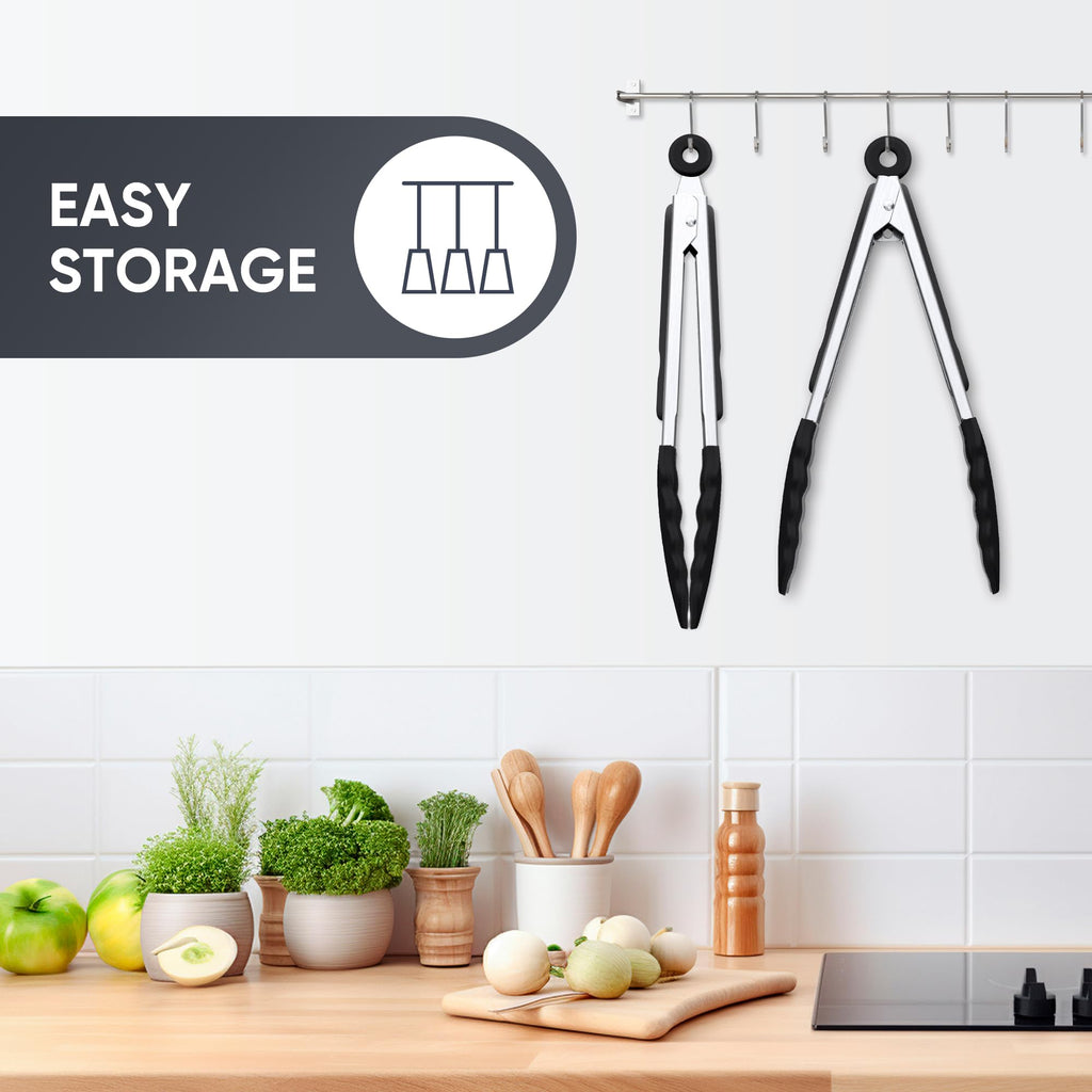 9 Inch Kitchen Tongs, Stainless Steel Cooking Tongs with Silicone Tips