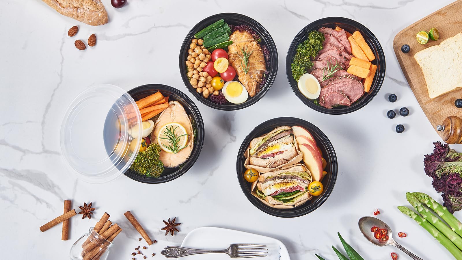Jaluxing 32 oz 150 ct Round Meal Prep Containers with Lids Plastic Food Storage Lunch Plan To Go Box Disposable Take Out Bowl Black BPA Free Reusable Stackable Microwave Freezer Safe (Formerly FULING)