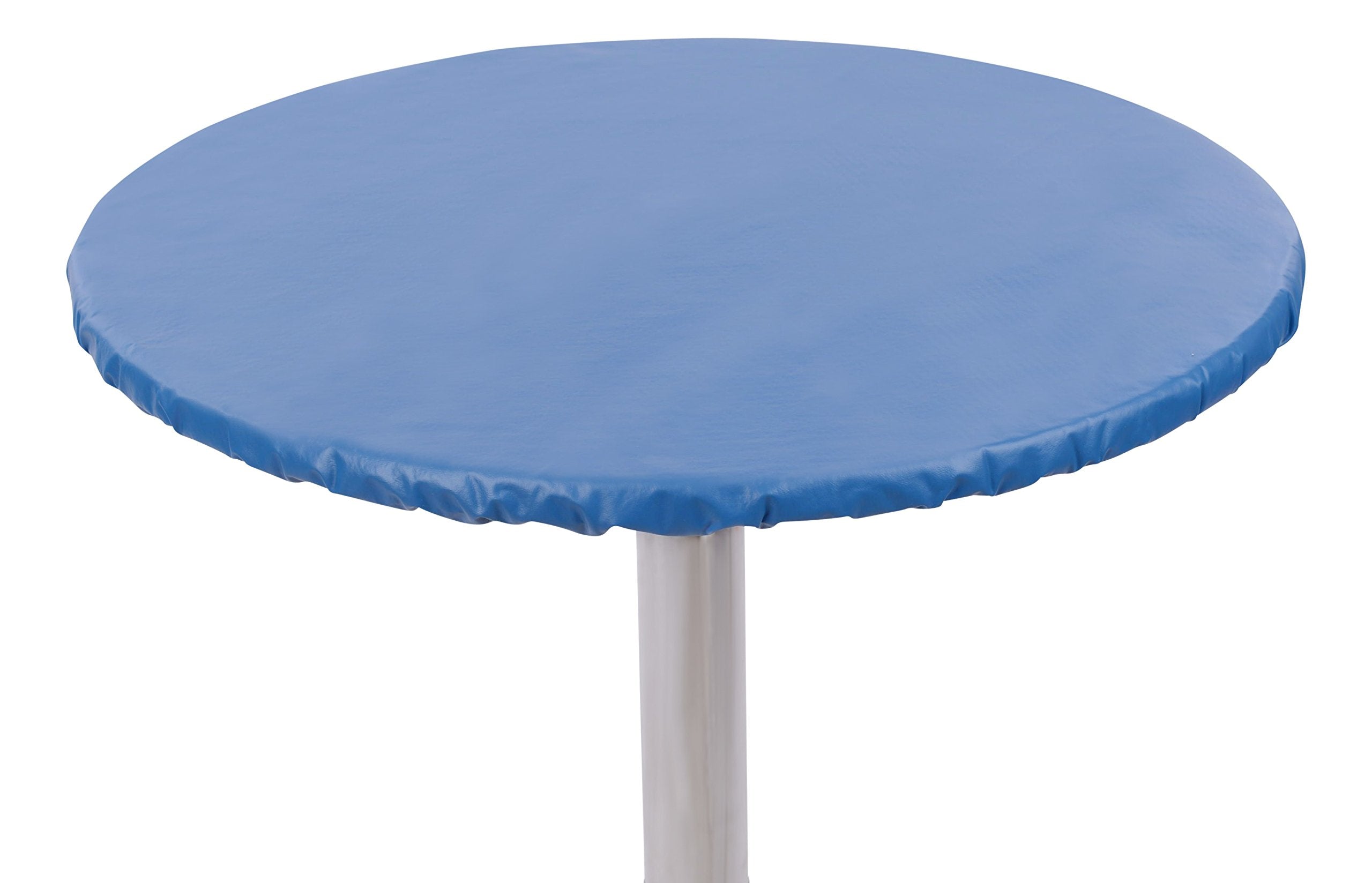 Yourtablecloth Heavy Duty Vinyl Round Fitted Tablecloth (Table Cover) with Flannel Backing Vibrant Colors Elasticized Tablecloth Great for Indoor and Outdoor Dining and Playing Cards 60” Royal Blue