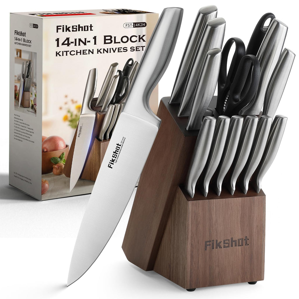 Fikshot Knife Set, German Stainless Steel, Black, 14-Piece kitchen knives