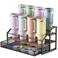 2-Tier Stanley Cup Holder for 8 Tumblers, Lid Organizer, Natural Wood