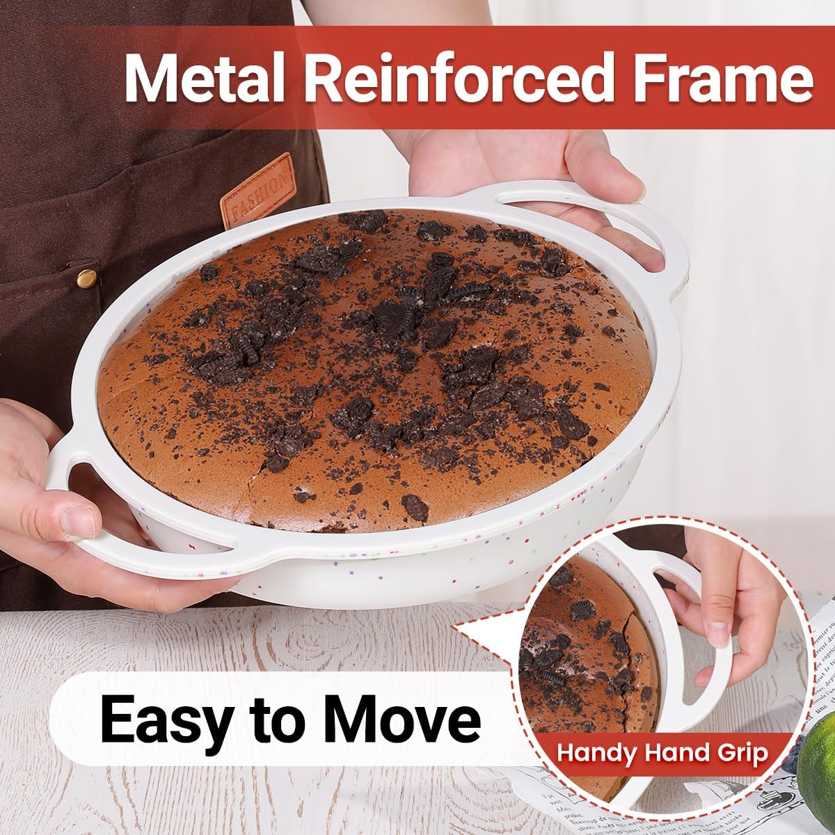 9 Inch Round Cake Pan, Metal Reinforced Frame Silicone Cake Mold for Baking with Handle Easy to Move 2 Pack Confetti