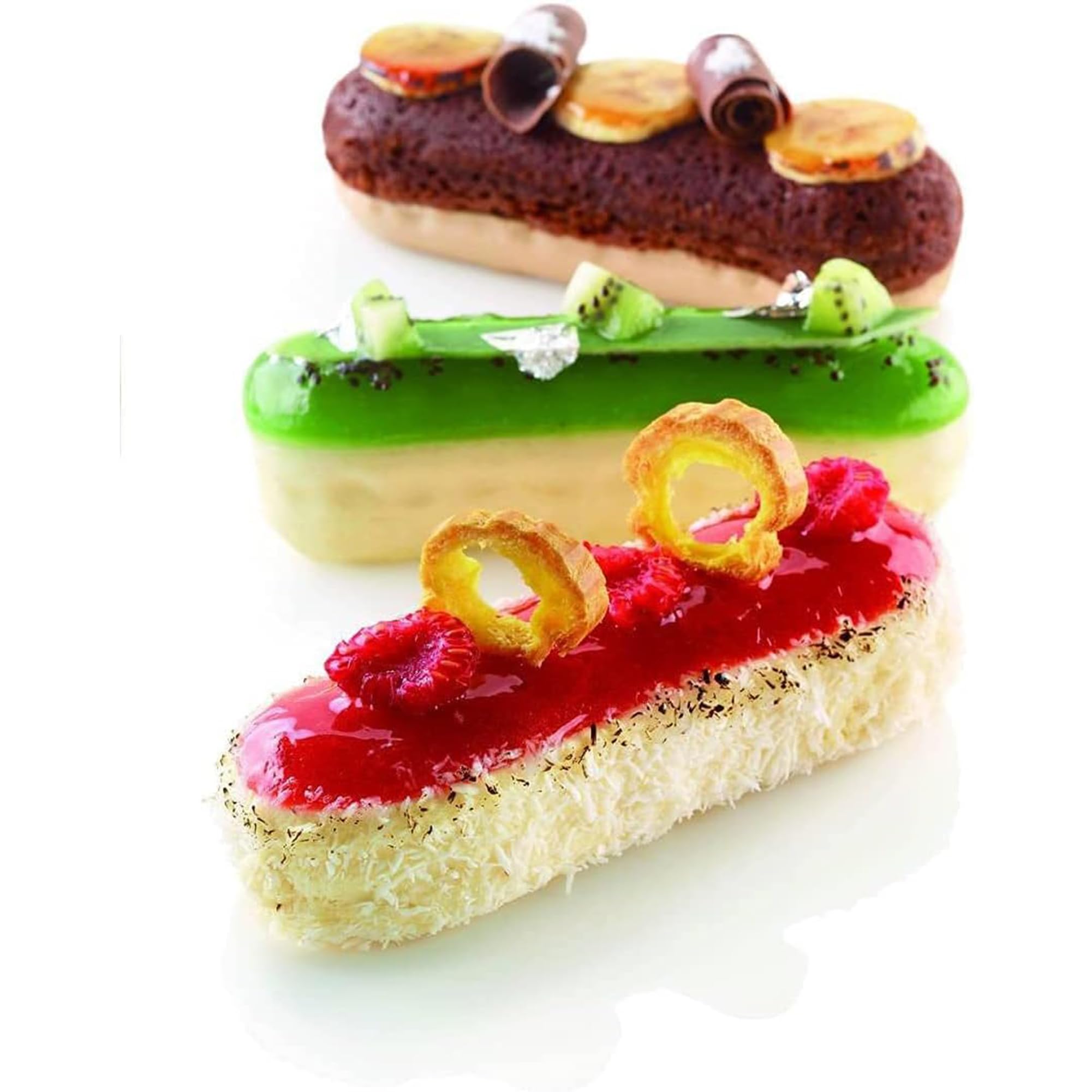 OCPO KITCHEN Eclair Silicone Mold for Baking Mousse Cake Dessert Pastry Chocolate, Ice Cream Mould, Cake Decoration Mold, Fashion Eclair Shape (6-Cavity)
