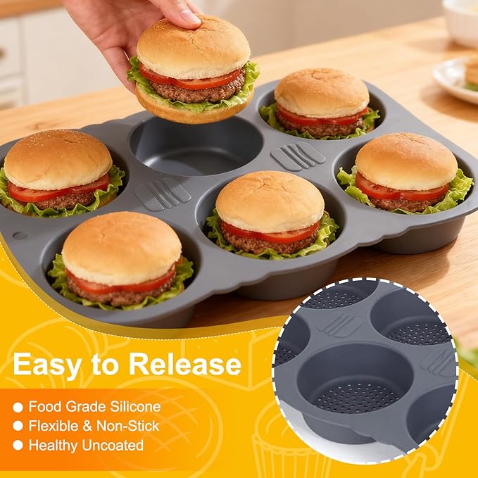 Laexepelle Silicone Bread Loaf Pan with Oil Brush, Nonstick Sourdough Loaf Pan, Silicone Molds for Baking English Muffins, Hamburger, Whoopie Pies, Egg bites, Corn Bread, Tarts