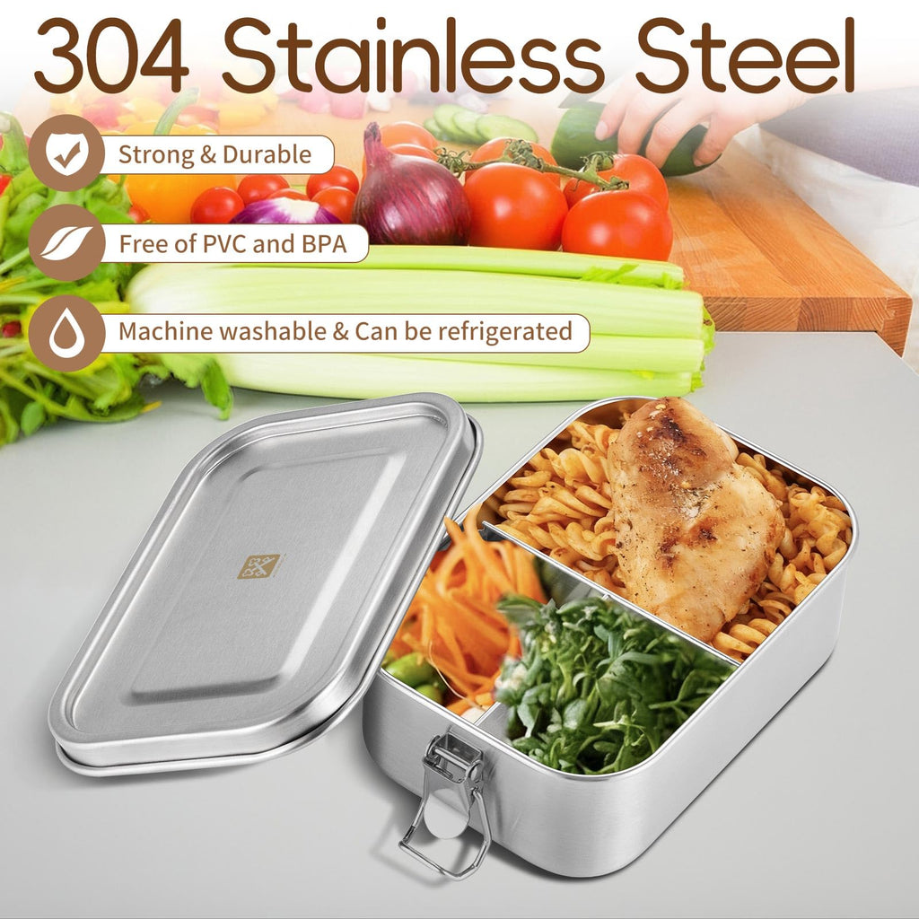 GOLDEN KEY 27oz Stainless Steel Bento Box for Kids,800ml Stainless Steel Lunch Box with Leakproof Condiment Container,3 Compartment Snack Containers,Freezer & Dishwasher Safe (Green)