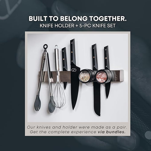 16" Magnetic Knife Holder for Wall with 2x Storage - Safe, Patented Design - Stainless Steel Knife Magnetic Strip, Under Cabinet Knives Storage - Magnet Strip Rack Kitchen Utensil Organizer
