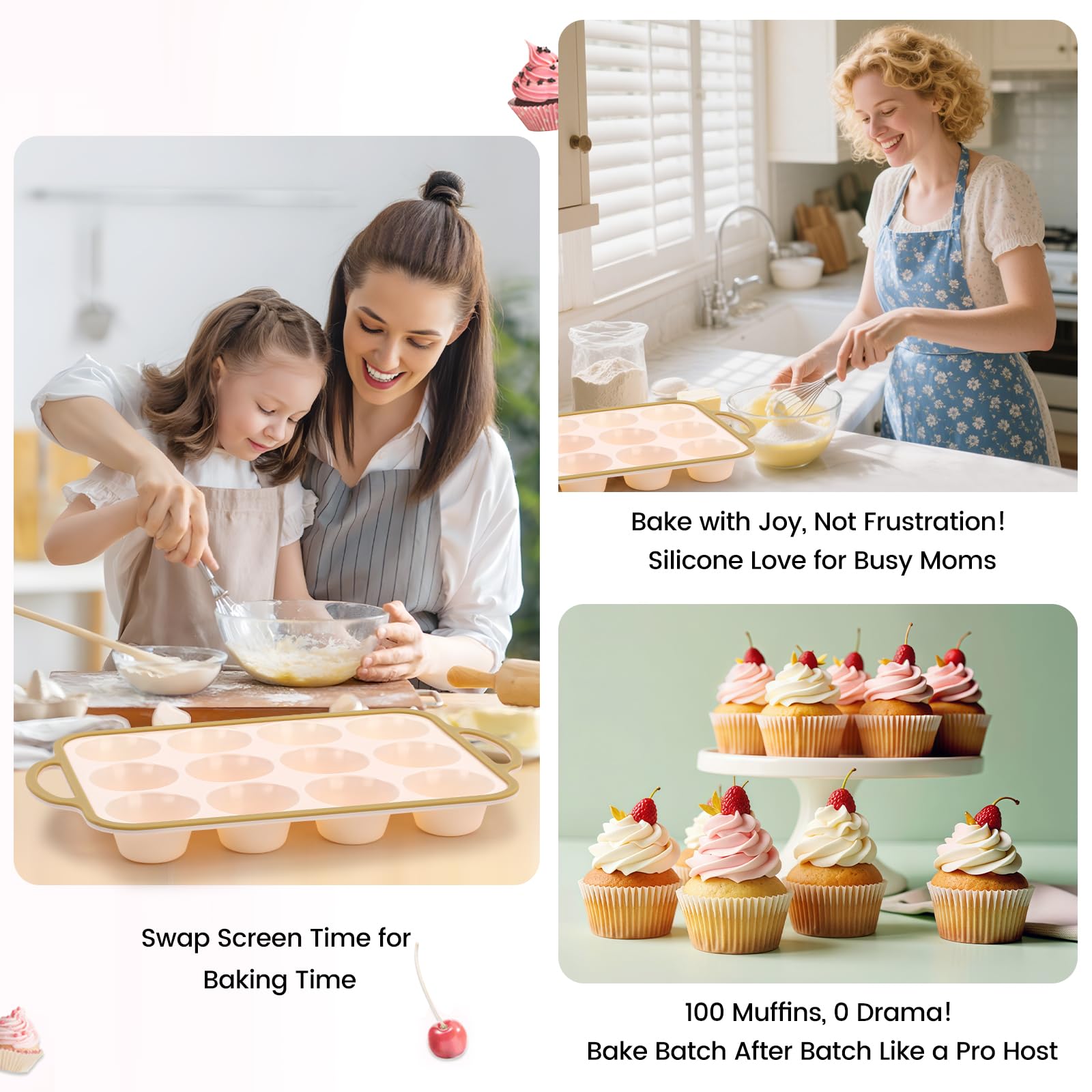 Fimary Silicone Muffin Pans for Baking 2 Pack, 2.6 Inch with Metal Reinforced Frame, Regular Size Nonstick Cupcake Pan 12 Cups for Baking Homemade Muffins, Dishwasher Safe BPA Free-Light Yellow