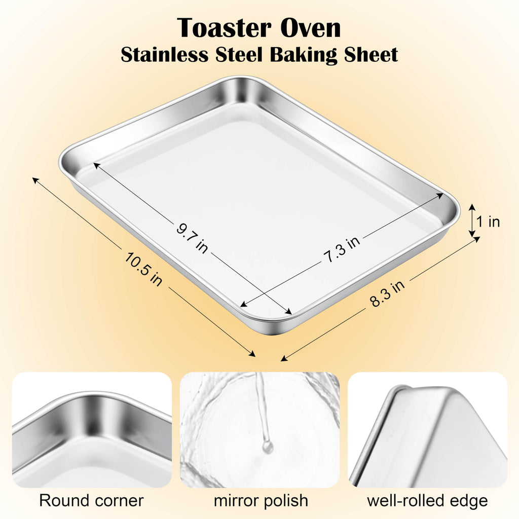 E-far Small Baking Sheet, 10.5”x8.3” Stainless Steel Toaster Oven Tray
