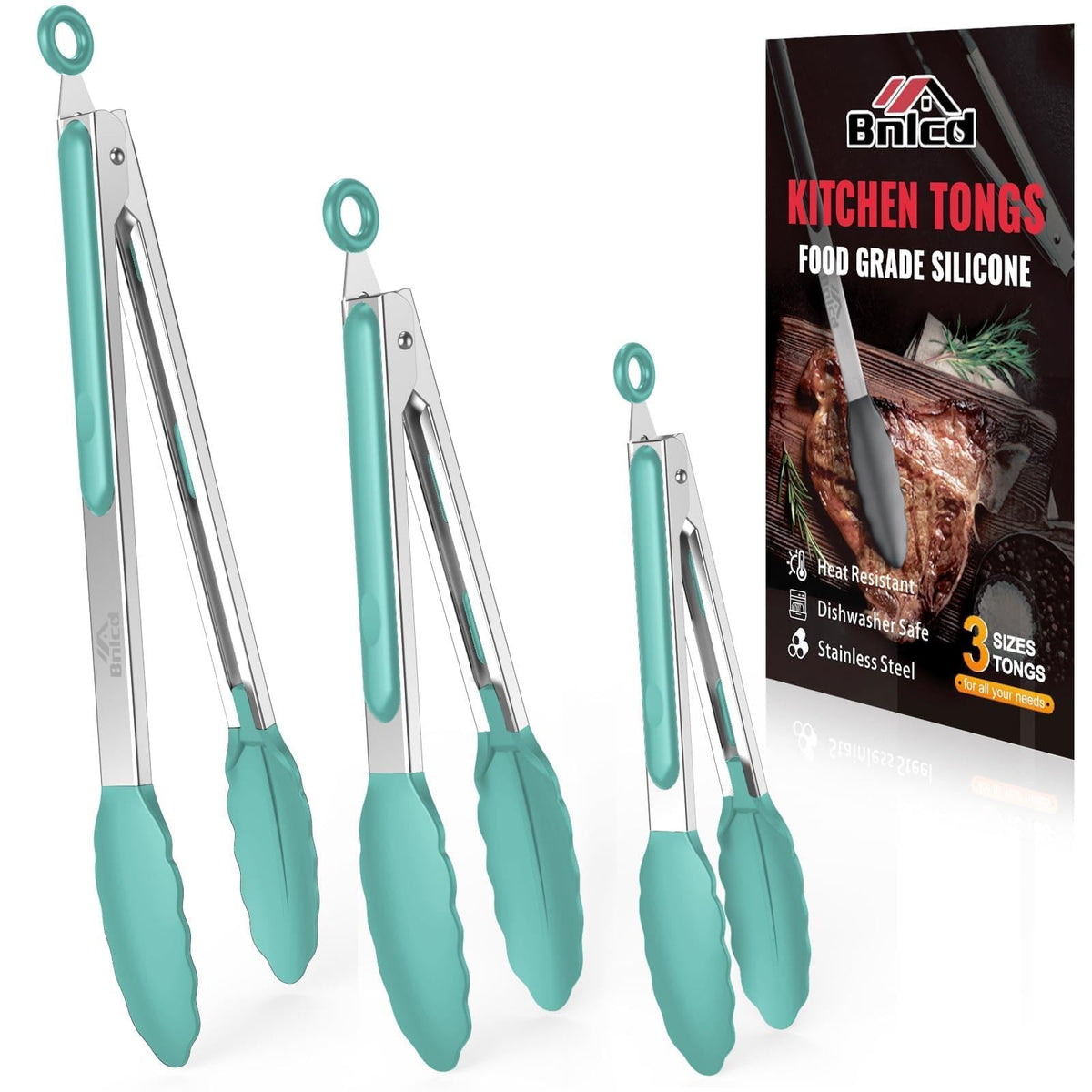 Bnlcd Good Grip Cooking Tongs with Silicone Tips, Set of 3-7" 9" and 12"