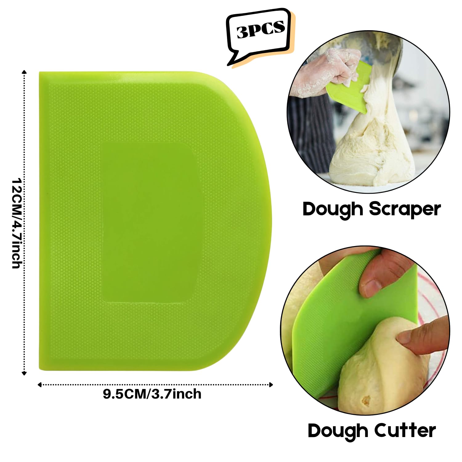 SURDOCA Dough Scraper Bench Scraper - 3P 4.7x3.7" Plastic Flexible Bowl Scraper, Sharp Edge & Angles Cake Scraper. Non-Slip Bakeware Decorating Tools Sculpting & Modeling Tools - Yellow+White+Pink